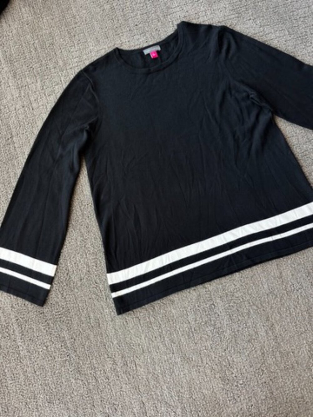 Vince Camuto Black White Stripe Sweater Long Sleeve Knit Tee - L
